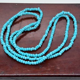 Turquoise Blue Seed Strand Necklace - 27.75 Grams - About 40'