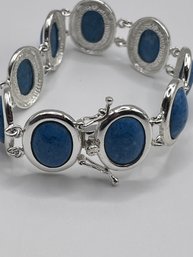 Sterling Clasp Bracelet With Blue Oval Stones 23.12g