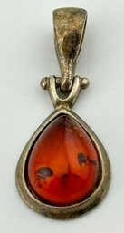 Sterling Pendant With Amber Colored Stone 1.88g