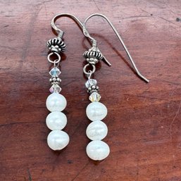 Cultured Pearl Dangle Earrings - Sterling - 5.58 Grams