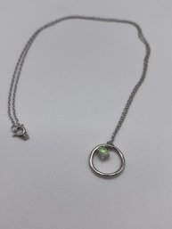 18  Sterling Dainty Chain With Circle Pendant And  Opaque Stone  2.30g