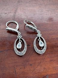 Marcasite & CZ Dangle Earrings - Sterling - 5.33 Grams