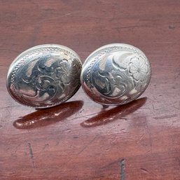 Vintage Etched Sterling Screw Back Earrings - 8.82 Grams