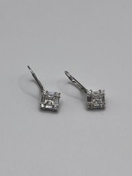 Sterling Dangle Square Earrings With Clear Gems 2.18g