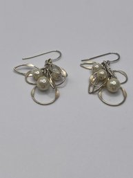 Vintage Sterling Faux Pearl Cluster Dangle Earrings 5.0g