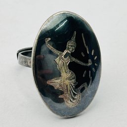 Sterling Silver SIAM Cocktail Ring Dancing Goddess Figure Adjustable Size 7, 5.69 G