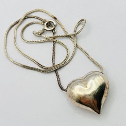 Sterling Silver Hollow Heart Pendant With Herringbone Chain, 7.06 G