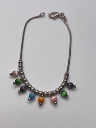 Italy -  Sterling 7 Inch Bracelet With Round Balls And Colorful Stones 4.8g