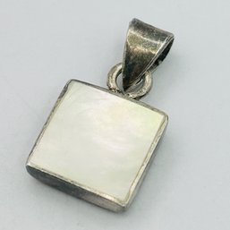 Sterling Silver Square Pendant With White Stone 2.72 G