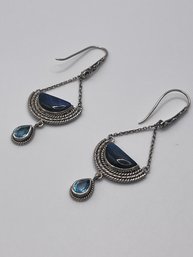 Sterling Vintage Earrings With Blue Gems 10.1g