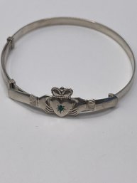 Sterling Bracelet With Heart Crown, Hands And Green Gem 7.76g