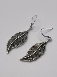 Sterling Leaf Earrings With Clear Stones 6.29g