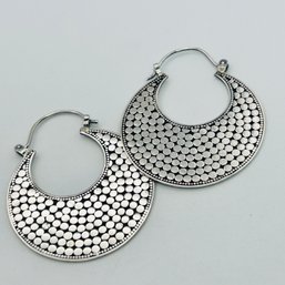 Sterling Silver Hook Back Flat Disc Earrings With Silver Circle Design 10.97 G