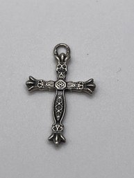 Sterling Cross Charm With School Design 1.8g