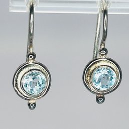 Sterling Silver Hook Back Earrings With Topaz Stone In Halo Setting 2.29 G