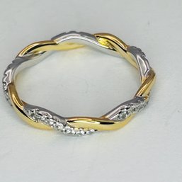 IBB CN Sterling Silver Gold Color Twisted Band With Clear Stone Size 7.5, 2.41 G