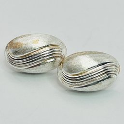 GERMANY Sterling, Silver Pushback Hollow Oval Earrings 2.62 G