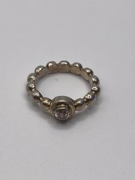 Sterling Vintage Ring With Bead Band And Clear Stone 3.79g.   Sz5