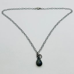 Sterling Silver Vintage Cable Chain Necklace With Glass Pendant, 3.82 G