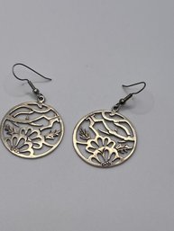 Sterling Round Earrings With Flower Cut Out Design 7.15g