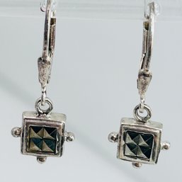 Sterling Silver MARCASITE Square Lever Back Earrings. 2.28 G.