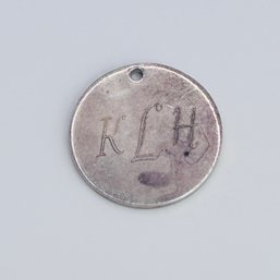 Blue Nile Sterling Silver Round Pendant. Engraved KLH 4.90 G.