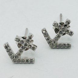 CN Sterling, Silver Anchor Stud Earrings With Clear Stones 1.18