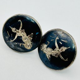 SIAM Sterling, Silver Round Screwback Earrings Dancing Goddess Figure 6.35 G