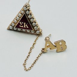 Sterling Silver Double Sorority Pin 4.28 G