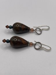 Sterling  Dangle Earrings With Multicolored Stones 8.4g