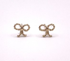Gold Over Sterling Rope Bow Stud Earrings No Backs .3g