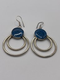Sterling Hoop, Black And Blue Stone Earrings 13.41g