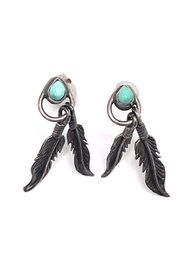 Silver And Turquoise Feather Navajo Stud Earrings One Backing 3g