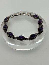 Vintage Sterling Silver Bracelet With Amethyst Colored Oval Stones 16.50g