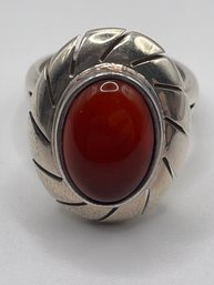 Mexico-  Sterling Oval Ring With Redstone 6.9g.   Sz 6