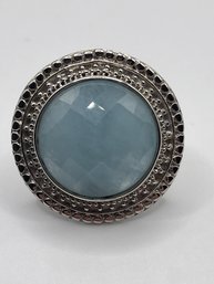 Sterling  Ring With Round Light Blue Stone 11.66g.  Sz6.5