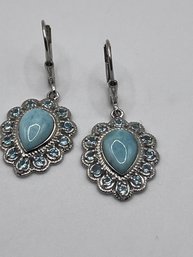 Sterling Drop Earrings With Light Blue Stones 5.05g