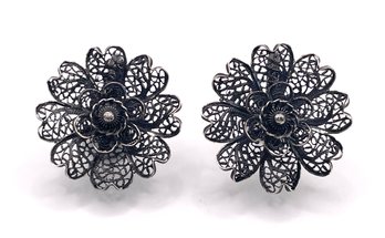 Sterling Filigree Floral Screwback Earrings 6g