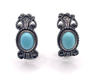 Sterling And Turquoise Stone Stud Earrings 6g