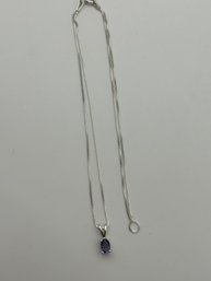 Italy Sterling Silver Delicate Box Chain With Amethyst Stone 1.78g