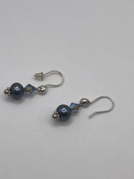 Sterling Dangle Earrings With Blue Gems 3.53g