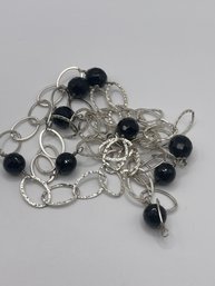 Sterling Chain Link Necklace With Black Beads 58.0g   21'long