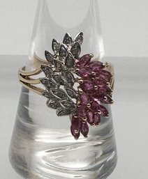 THL EXCUSITE Didiamond Ruby 10k Gold Cocktail Ring Size 8.75