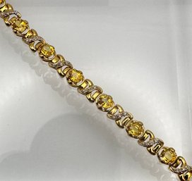 SBT Citrine Diamond 14K Gold Tennis  Bracelet
