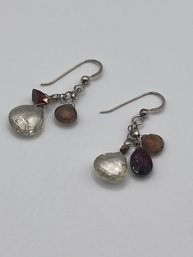 Sterling Dangle Earrings With Garnet And Clear Gems  3.74g