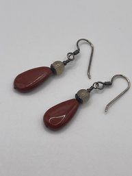 Sterling Dangle Earrings With Orange Stone 4.26g
