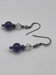 Sterling Dangle Earrings With Purple And Clear Gems 3.12g