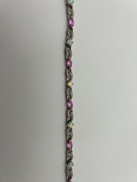 Sterling Silver Bracelet With Pink And White Stones 8.31g