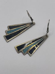 Sterling Inlay Turquoise And Black Earrings 4.38g