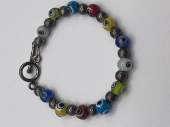 Sterling Bracelet With Colorful Beads 13.48g     7.5' Long